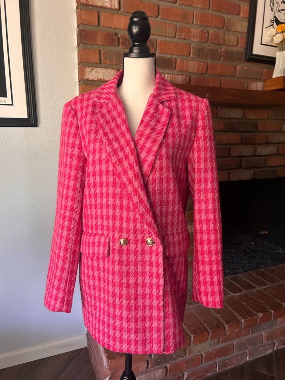 NWOT Buddy Love Avery Oversized Houndstooth Blazer in Pink Sz M - Picture 3 of 10